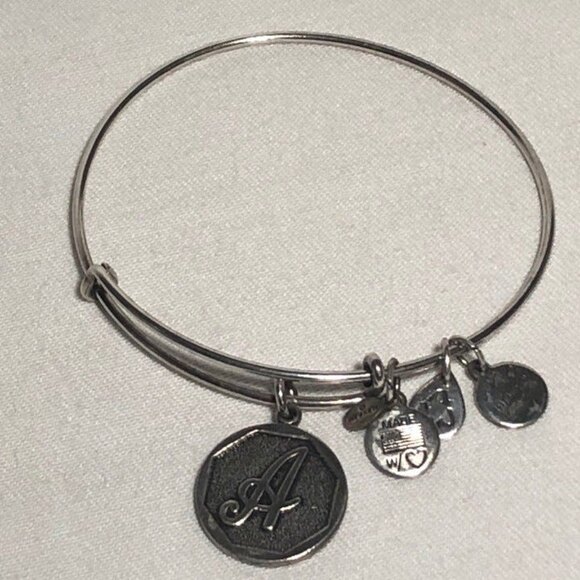 Alex & Ani A Initial Charm Silver Tone Adjustable Bracelet - Picture 1 of 4